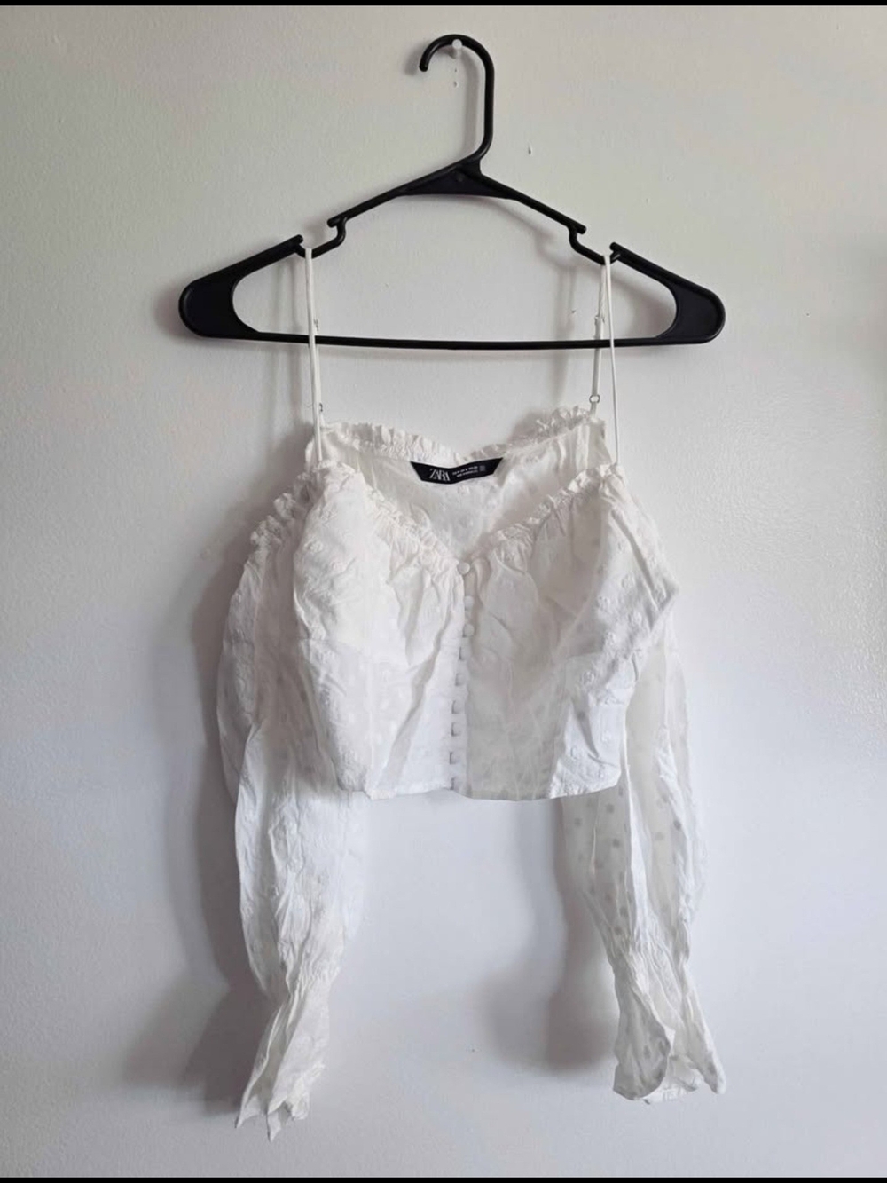 Zara White Button-Front Off-Shoulder Crop Blouse